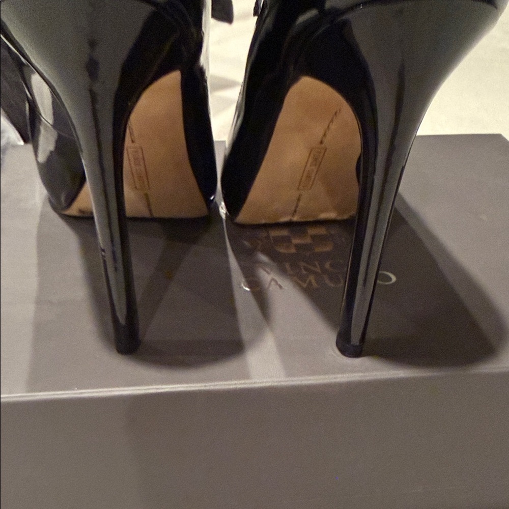 Vince Camuto Glossy Black Peep Toe Heels - Picture 3 of 6